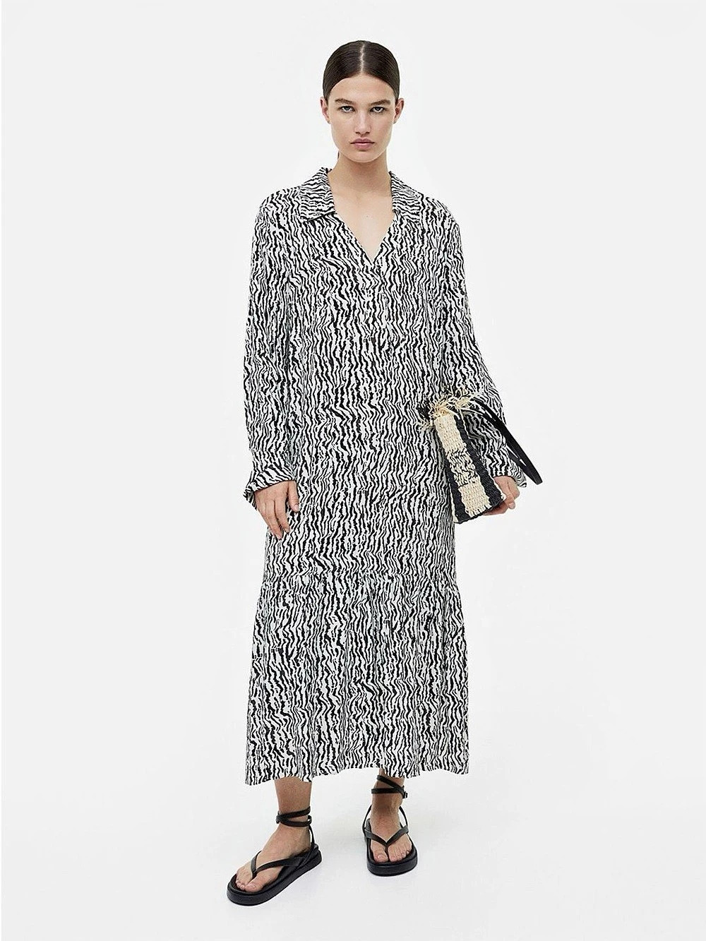 H&Medium Zebra Print Shirt Dress Maxi Black & White Medium